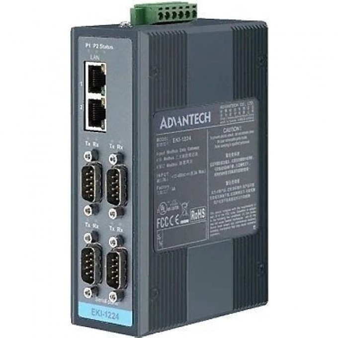 Шлюз данных ADVANTECH EKI с 4 COM-портами RS-232/422/485 и 2 Ethernet портами EKI-1224I-BE