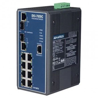 Управляемый коммутатор Ethernet ADVANTECH EKI Серия с 10 портами 10/100/1000 Мбит/с EKI-7659C-AE