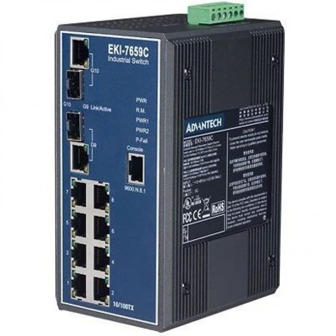 Управляемый коммутатор Ethernet ADVANTECH EKI Серия с 10 портами 10/100/1000 Мбит/с EKI-7659C-AE