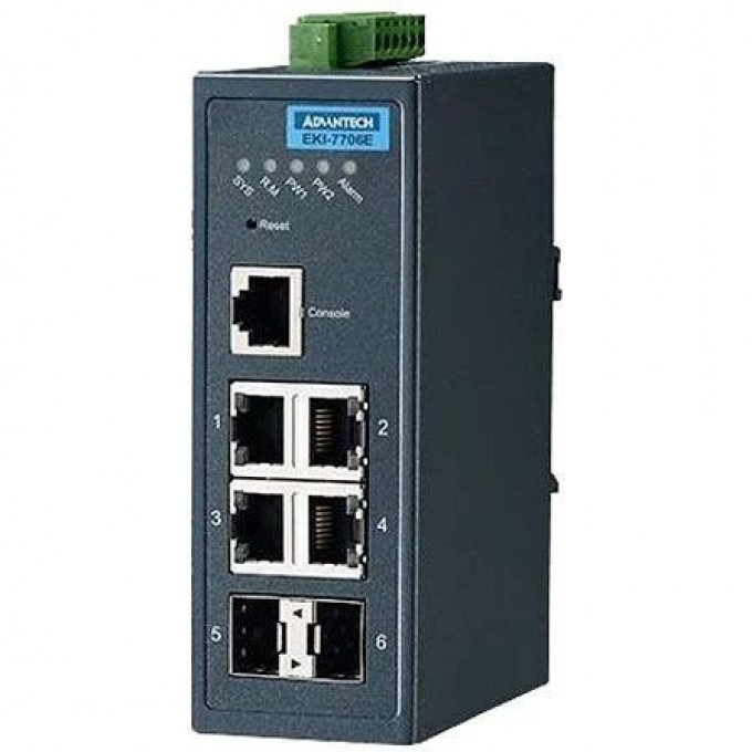 Управляемый коммутатор Ethernet ADVANTECH Серия EKI с 4 портами 10/100 Мбит/с и 2 портами SFP Gigabit Ethernet EKI-7706E-2F-AE