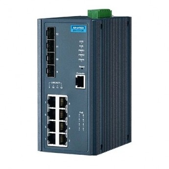 Управляемый коммутатор Ethernet ADVANTECH EKI Серия с 8 портами PoE+ и 4 SFP портами EKI-7712E-4FP-AE