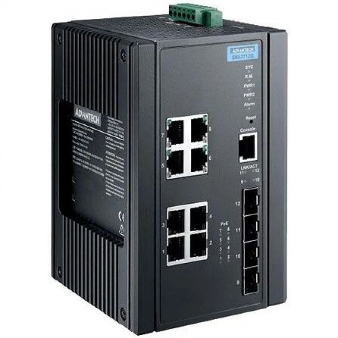 Управляемый коммутатор Ethernet ADVANTECH Серия EKI 8 портов PoE+ 4 порта SFP Gigabit EKI-7712G-4FMPI-AE