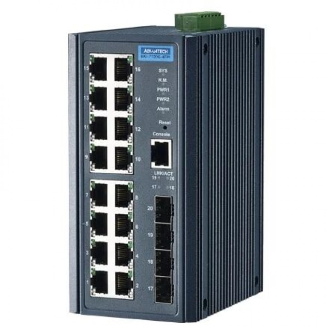 Управляемый коммутатор Ethernet ADVANTECH серии EKI 20 портов PoE+ EKI-7720G-4FPI-AE